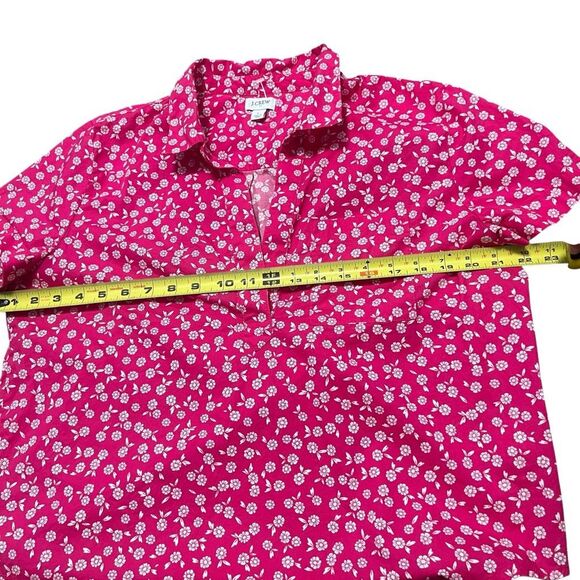 J CREW Printed Pink Fuchsia Ivory Poplin Popover Too Size L - Picture 7 of 9